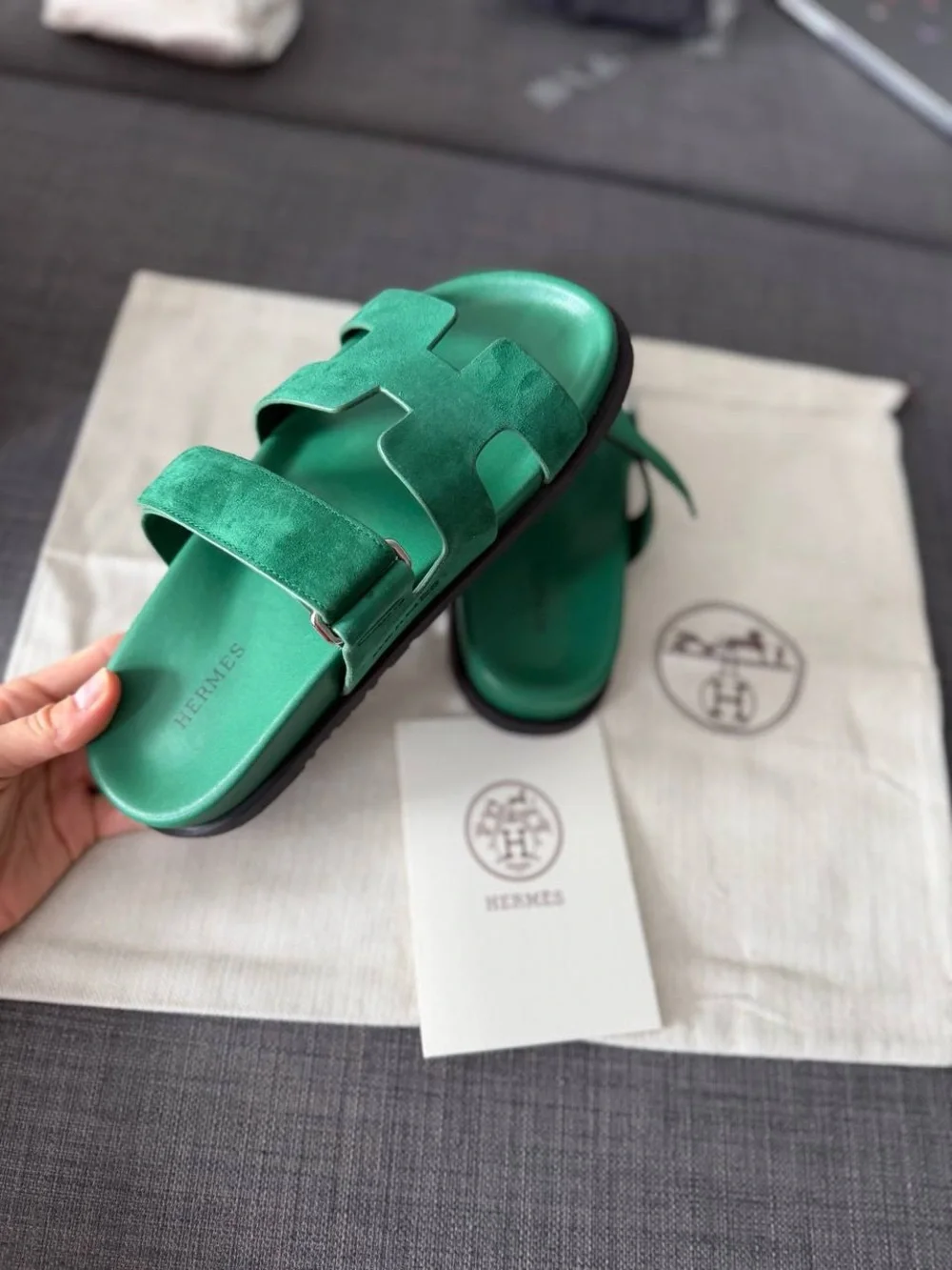 Woman green slides